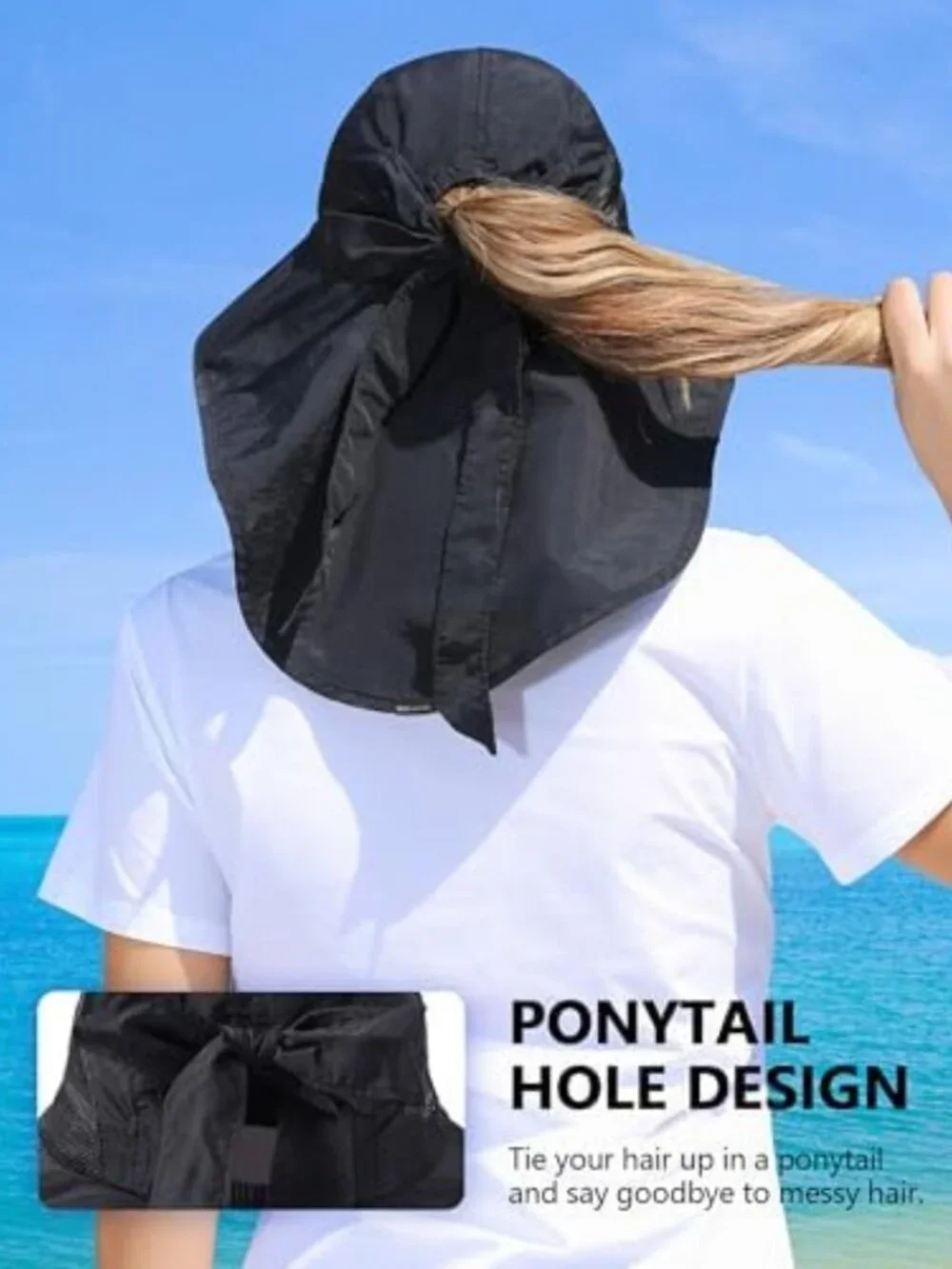 Women's UV Protection Wide Brim Sun Hat with Ponytail Hole & Neck Flap for